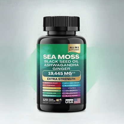 Sea Moss + Black Seed Oil + Ashwagandha – Suplemento Natural Todo en Uno 120 Cápsulas